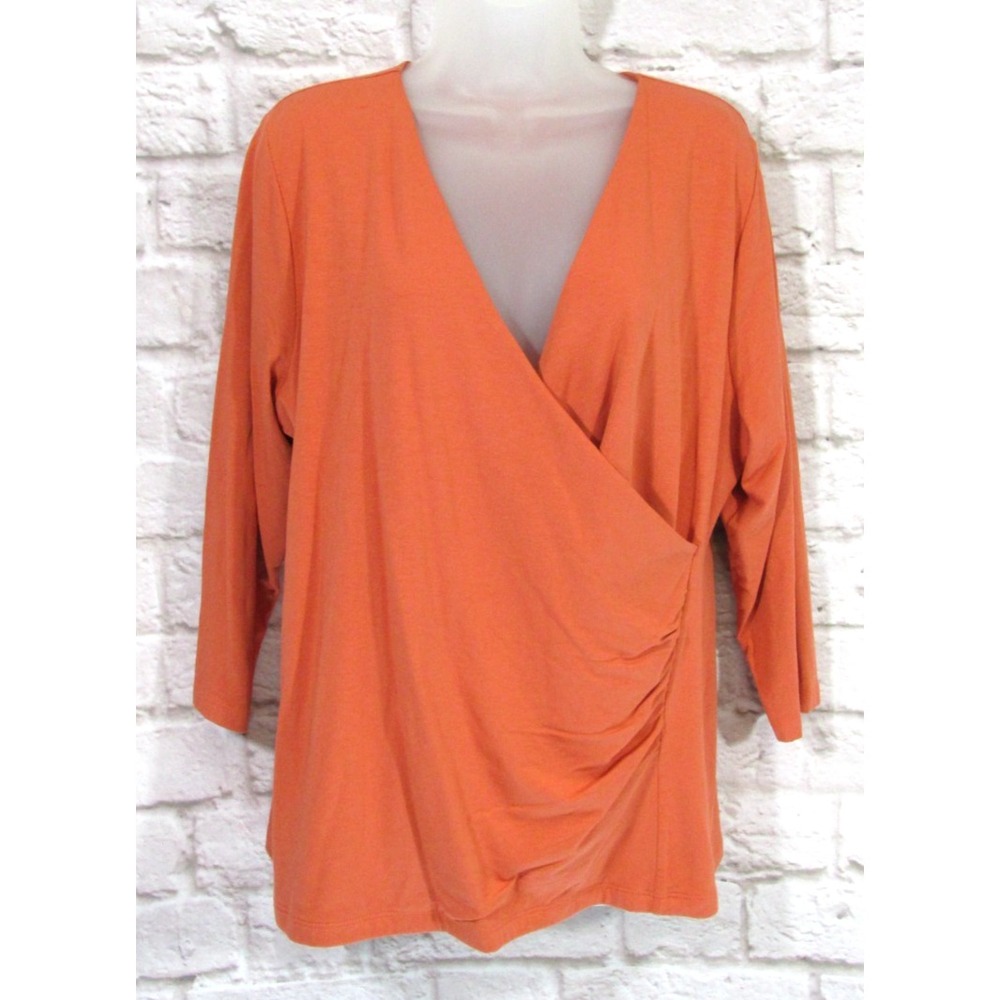 Soft‎ Surroundings Women Wrap Top Size 1X Orange Pima Cotton Modal Blend Soft